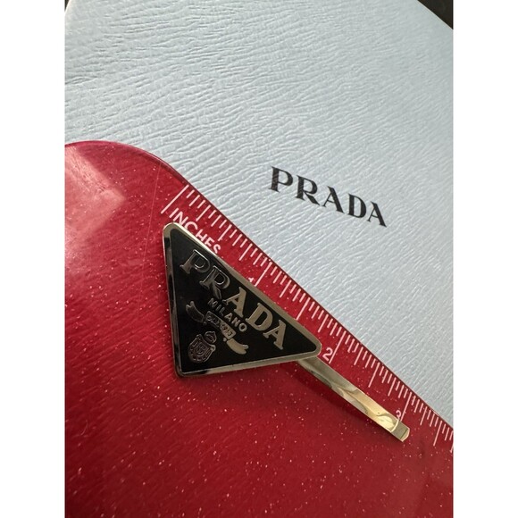 Prada Triangle Silver Black Metal Brooch / 3-Inch Hair Clip – Authentic - Picture 7 of 7